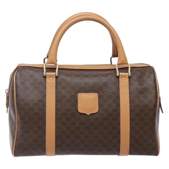 CELINE Macadam Canvas Hand Bag Pvc Leather Brown Gold - Picture 2 of 12